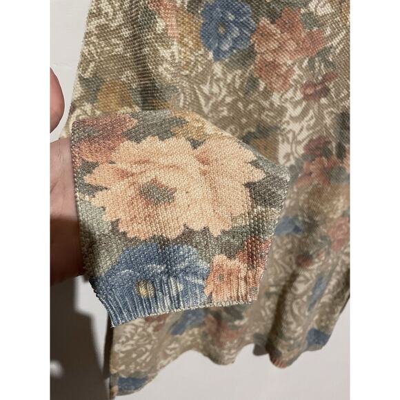 Vintage Paul Harris Pink Cottagecore Floral knit chunky sz L long sleeve scoop - Picture 4 of 7
